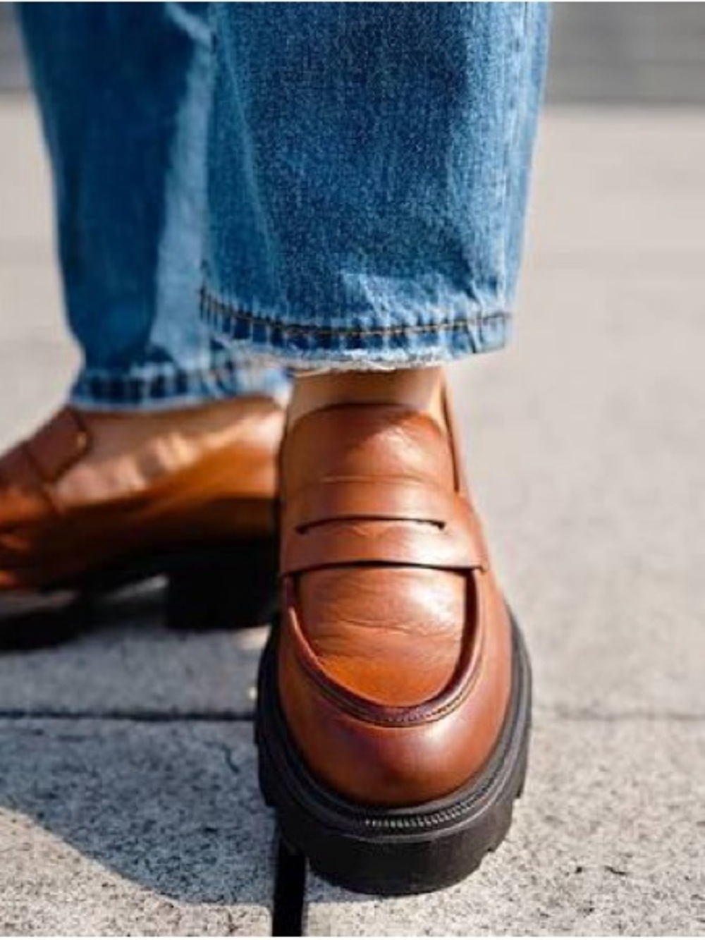 Miz Mooz Toni Lug Sole Penny Loafers in Brandy - Like New
